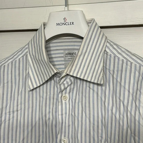VTG Armani Collezioni Luxury button up shirt L blue stripe L/S Made in Italy - Picture 3 of 12